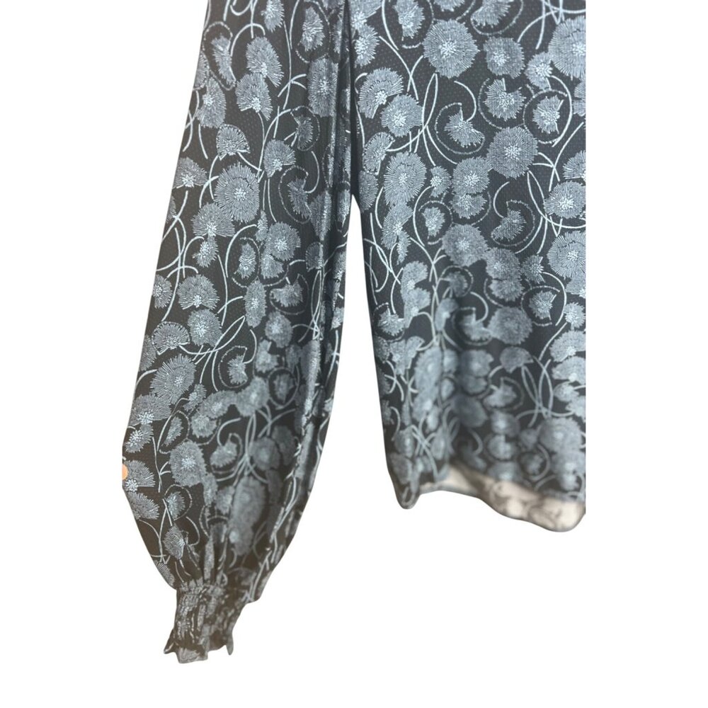Anthropologie Maeve Collette Peasant Floral Black-Blue Blouse Small Long Sleeve - Picture 7 of 12